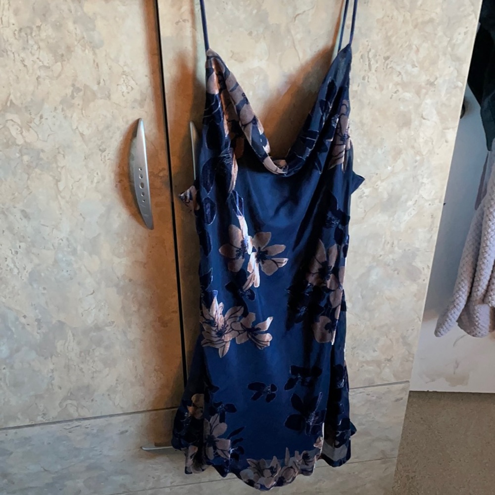 Midnight blue velvet and champagne garden dress
